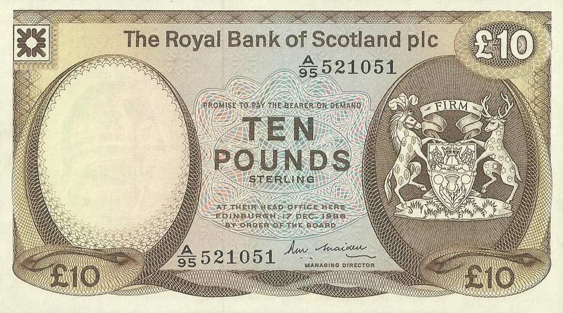 Front of Scotland p343b: 10 Pounds from 1986