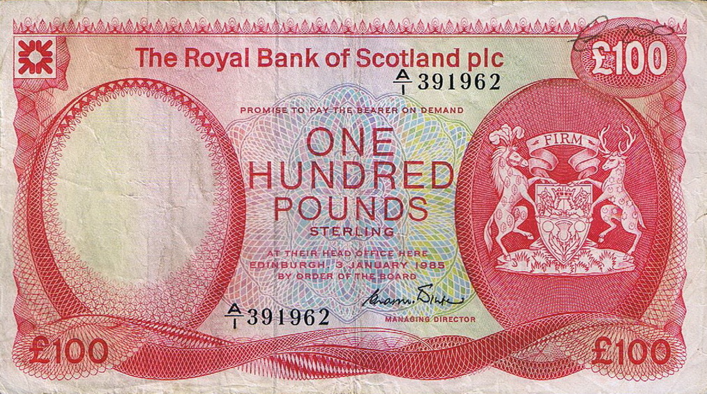 Front of Scotland p345a: 100 Pounds from 1982