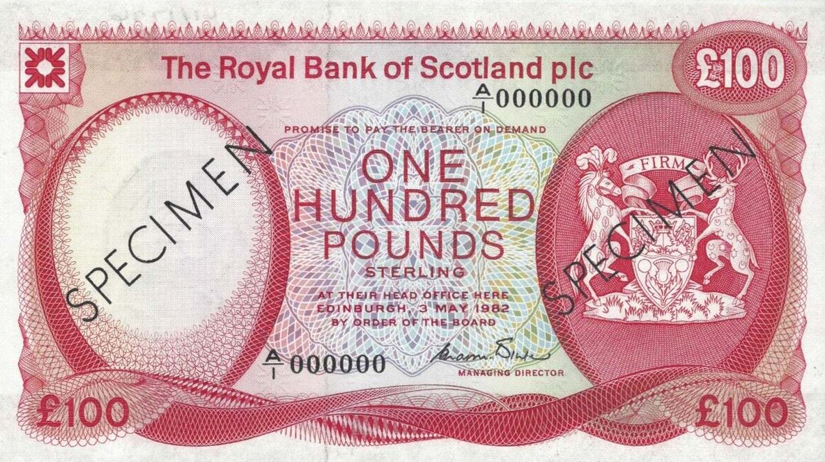 Front of Scotland p345s: 100 Pounds from 1982