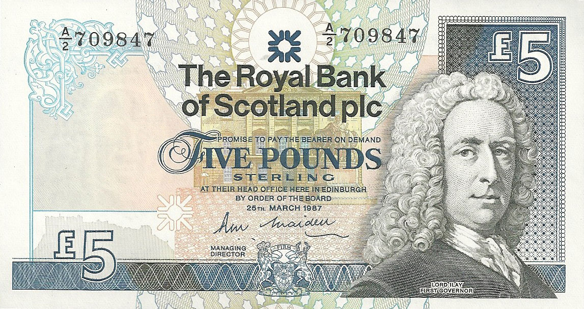 Front of Scotland p347a: 5 Pounds from 1987