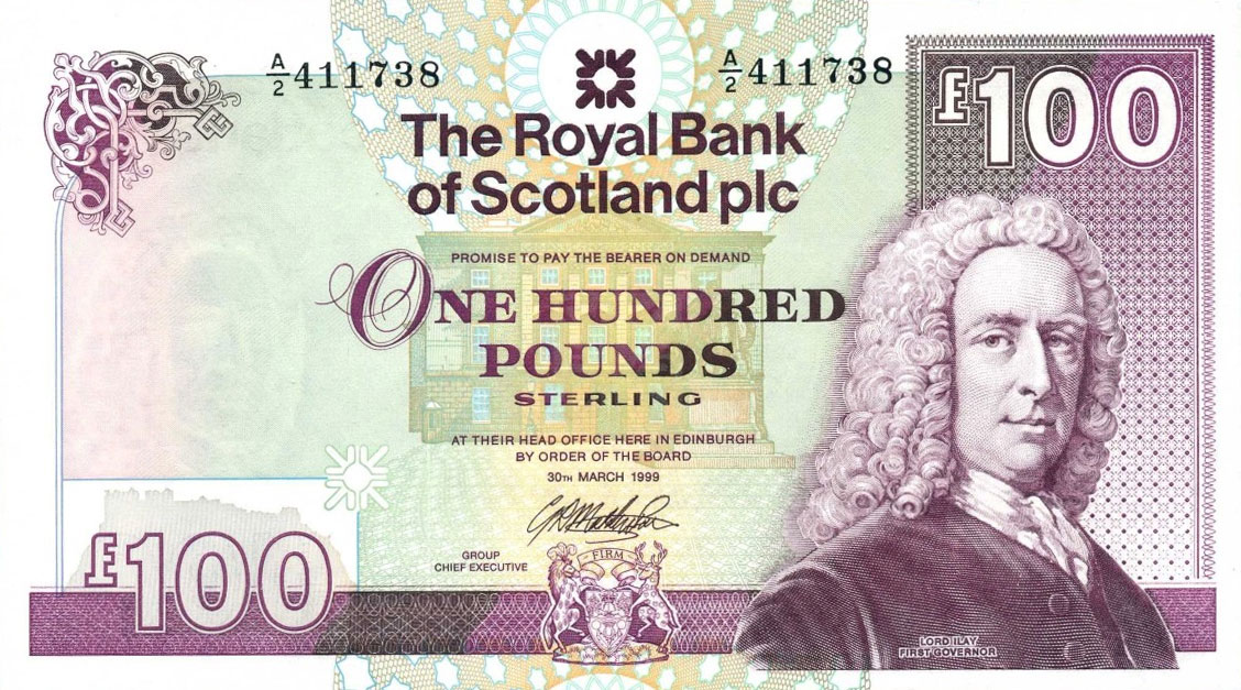 Front of Scotland p350c: 100 Pounds from 1999