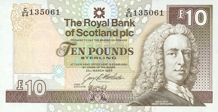 Front of Scotland p353a: 10 Pounds from 1992