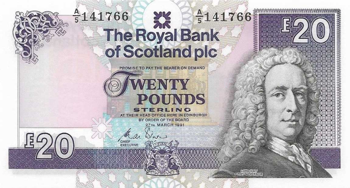 Front of Scotland p354a: 20 Pounds from 1991