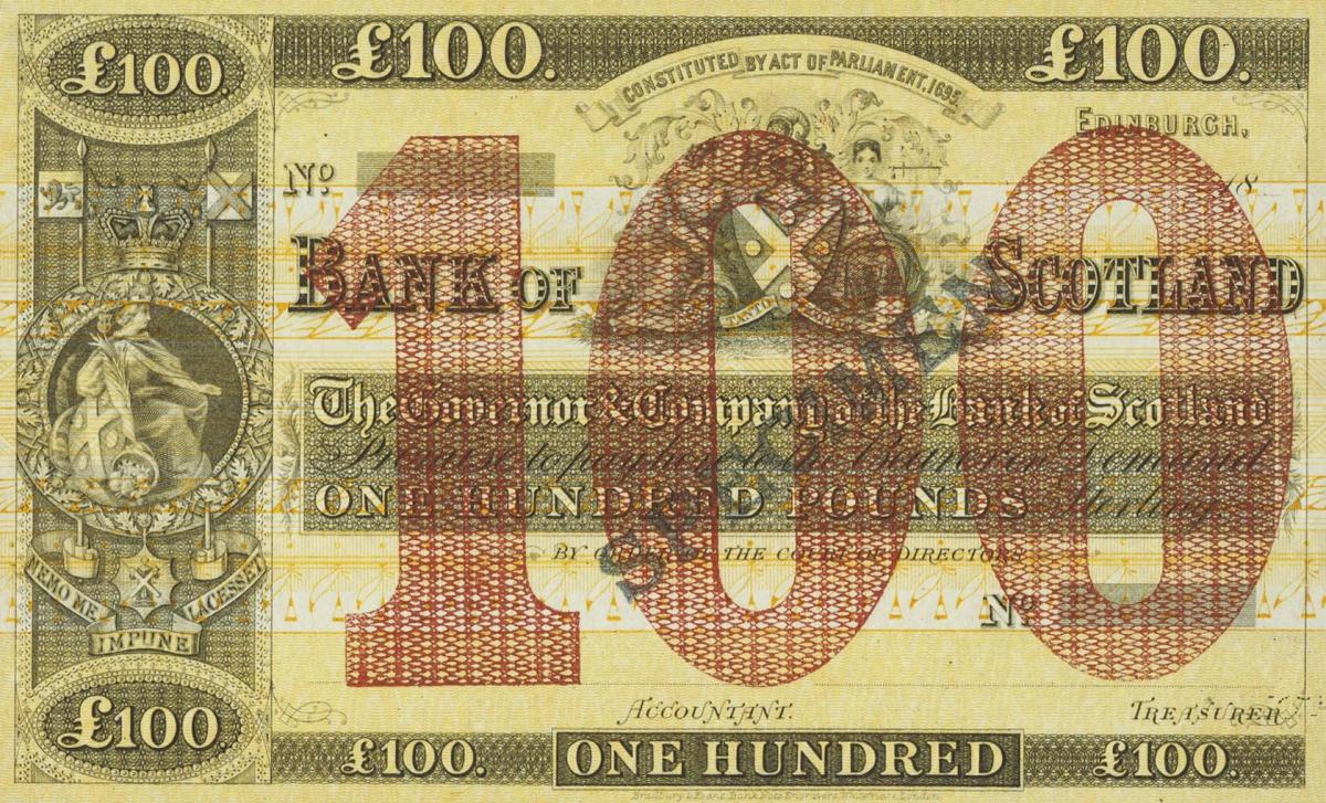 Front of Scotland p69s: 100 Pounds from 1860