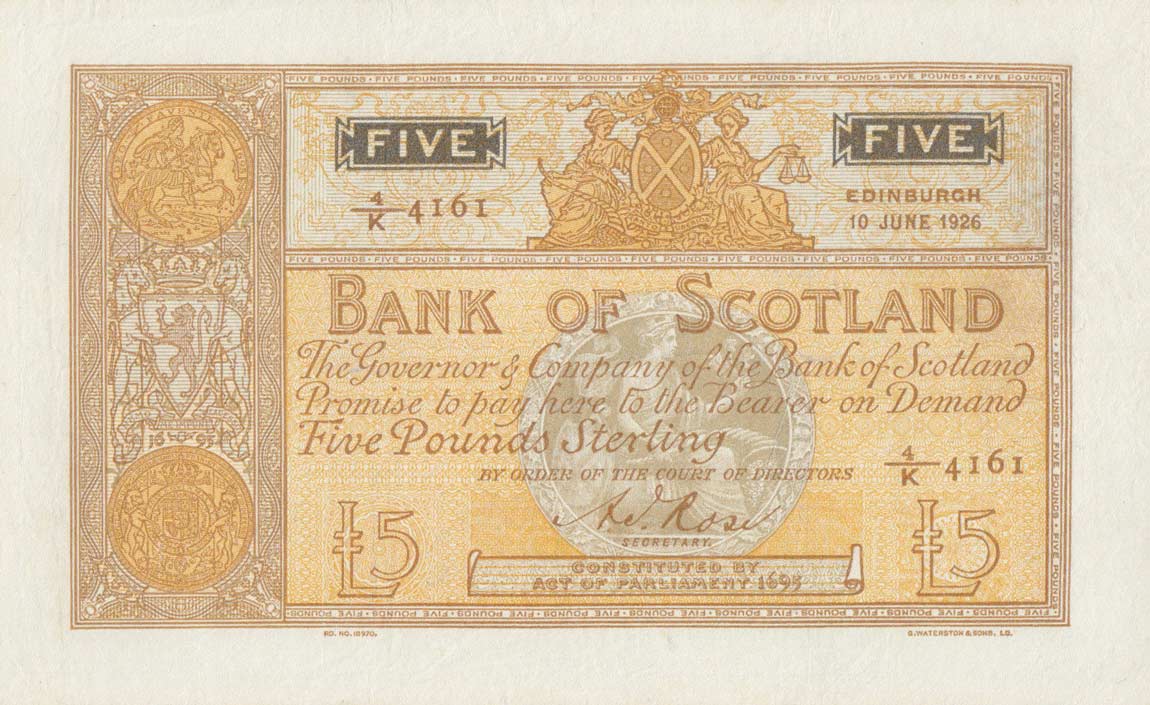 Front of Scotland p82d: 5 Pounds from 1920