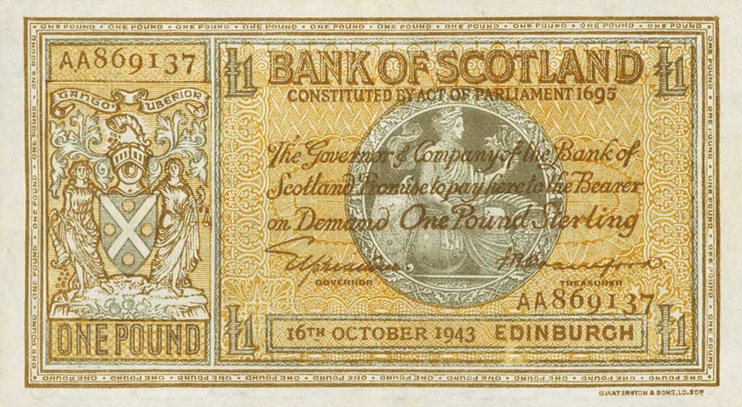 Front of Scotland p91c: 1 Pound from 1942