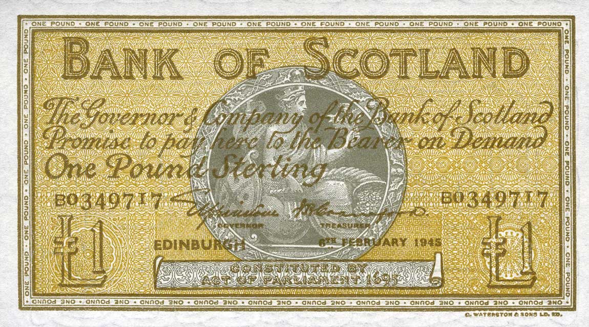 Front of Scotland p96a: 1 Pound from 1945