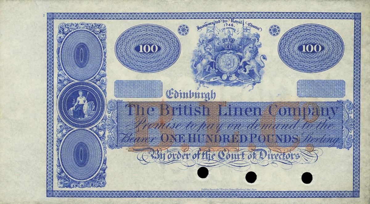 Front of Scotland pS174s: 100 Pounds from 1879