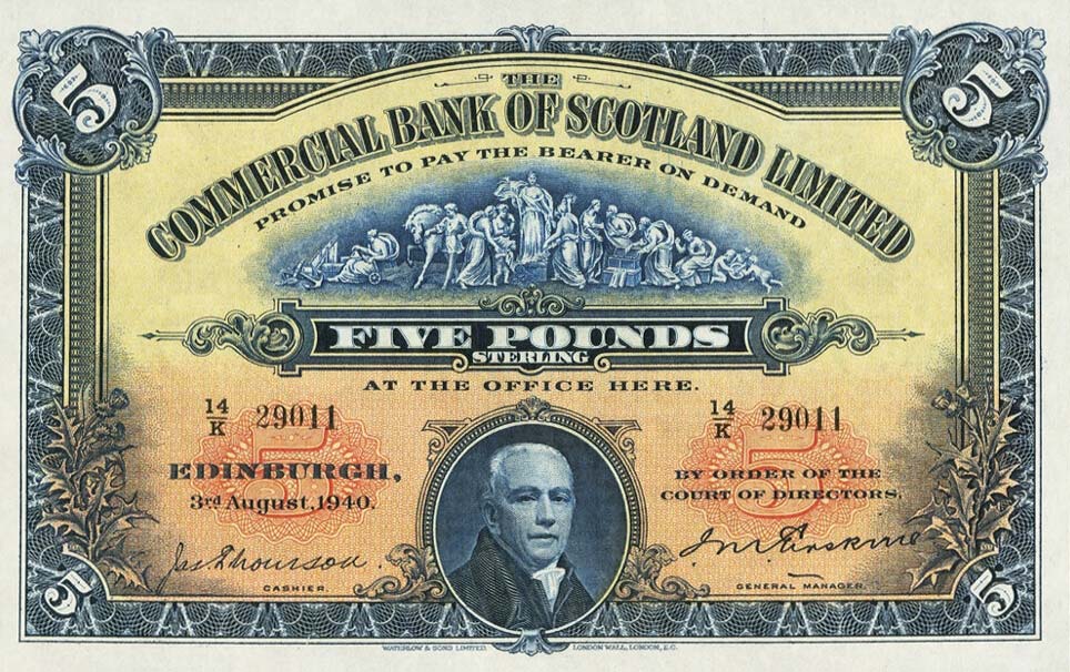 Front of Scotland pS328b: 5 Pounds from 1928