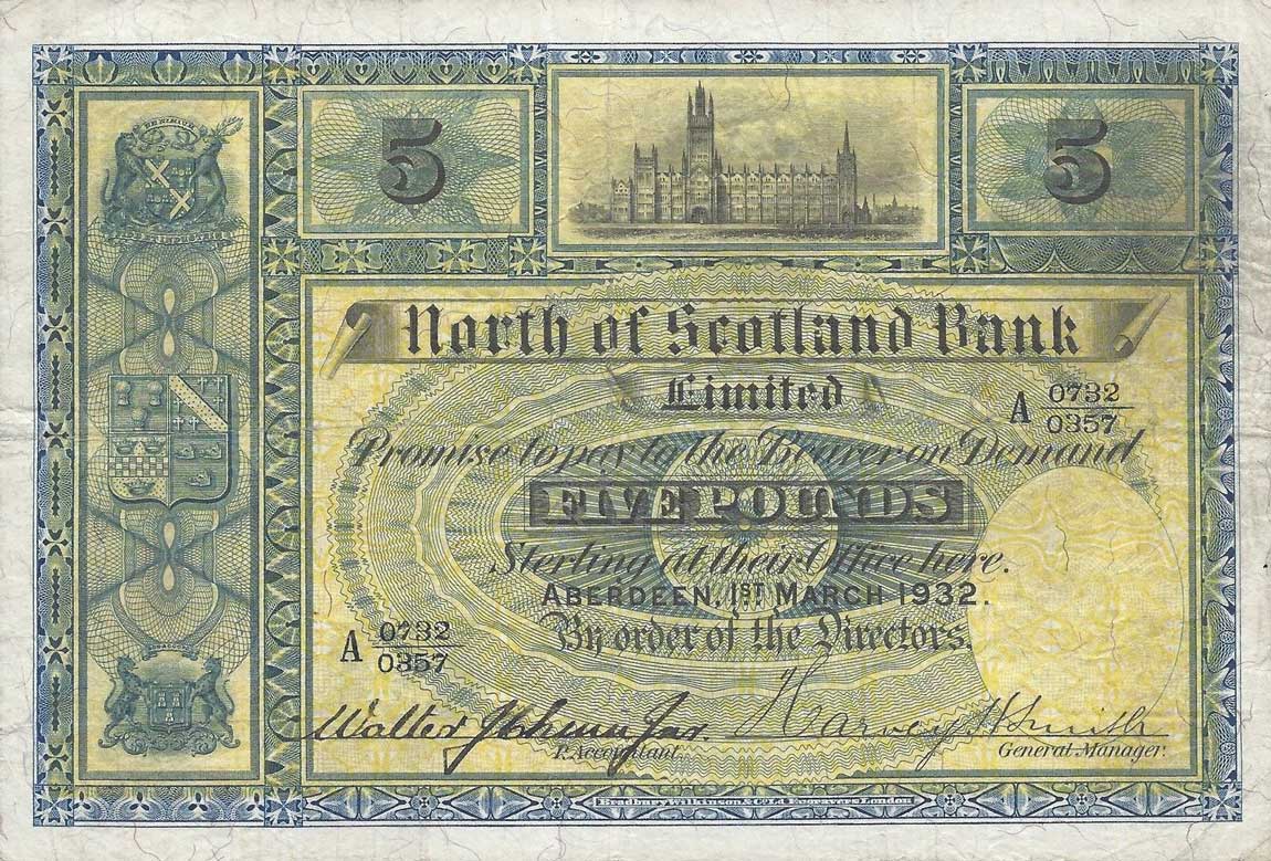 Front of Scotland pS640a: 5 Pounds from 1928