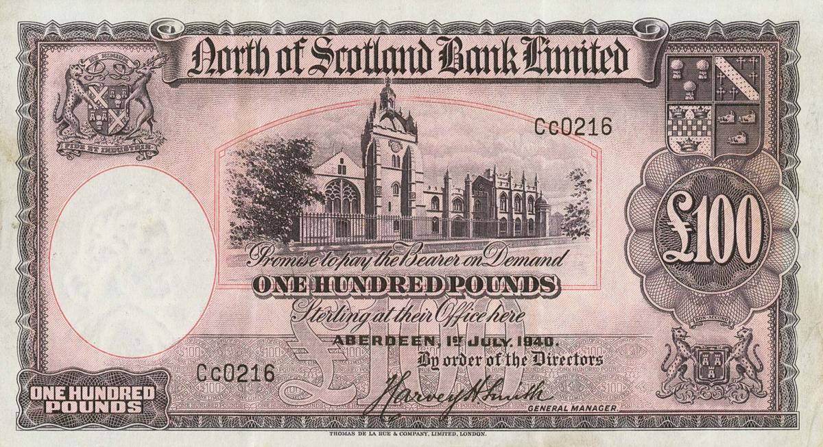 Front of Scotland pS647: 100 Pounds from 1938