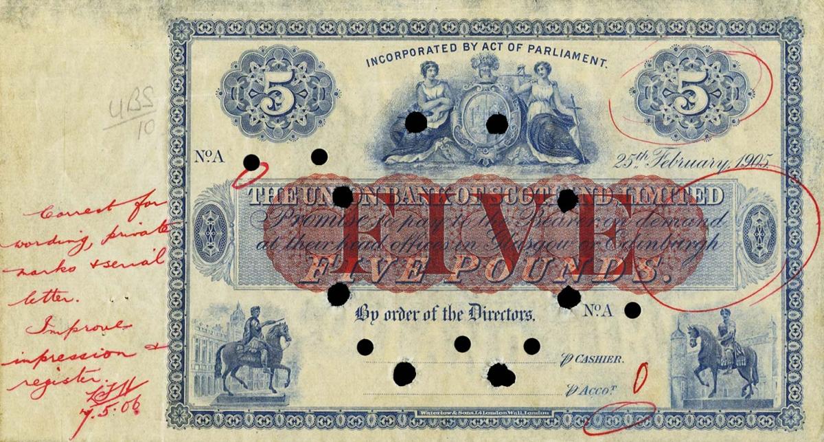 Front of Scotland pS806r: 5 Pounds from 1905