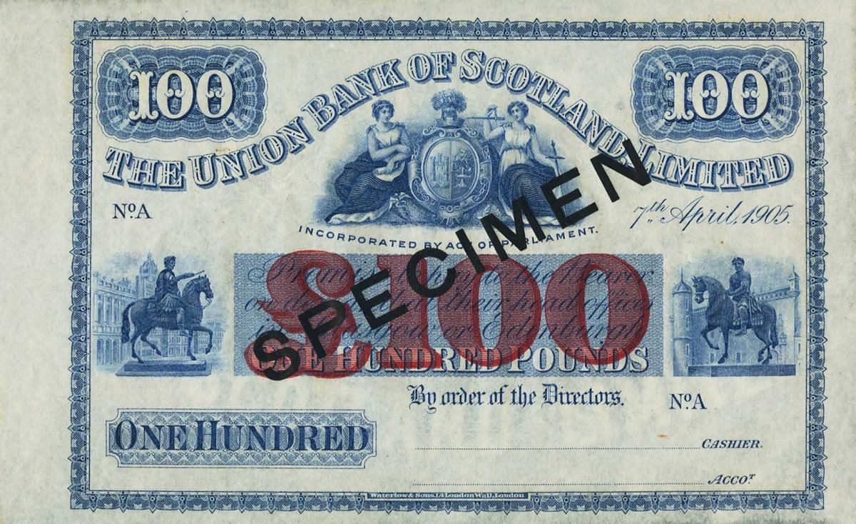 Front of Scotland pS809s: 100 Pounds from 1905