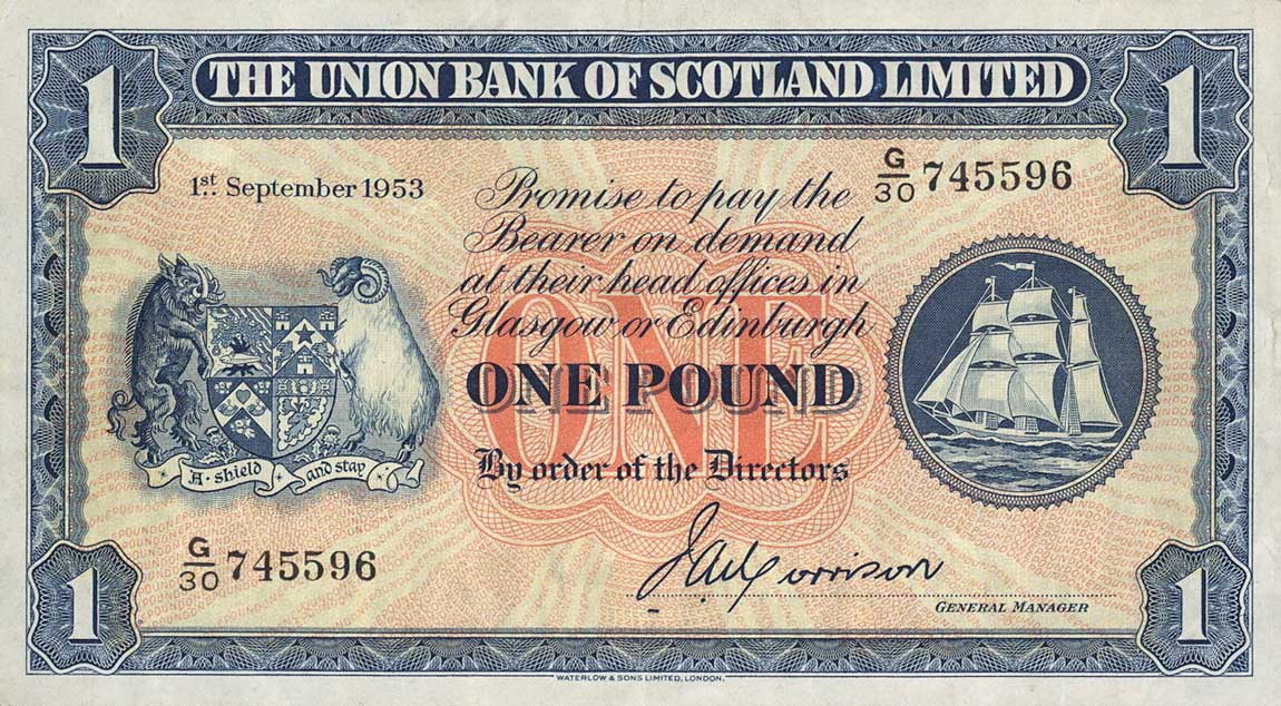 Front of Scotland pS816a: 1 Pound from 1949