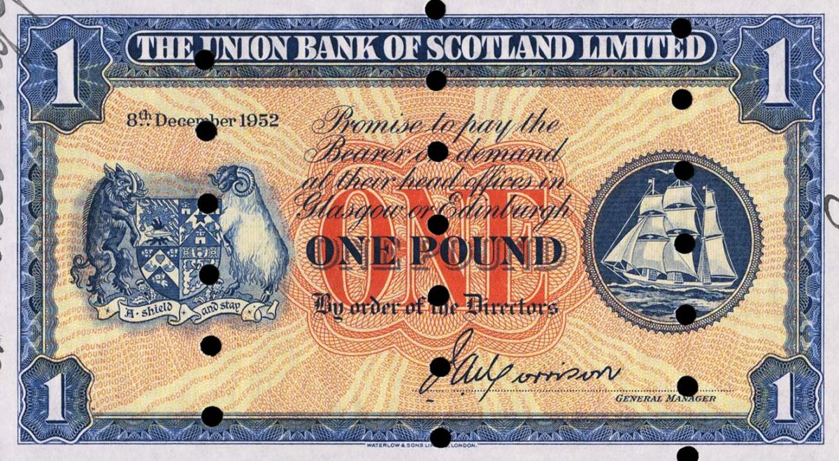 Front of Scotland pS816s: 1 Pound from 1949