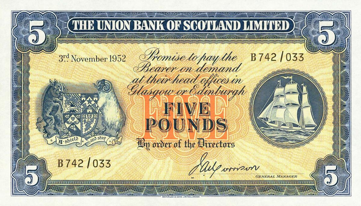 Front of Scotland pS817a: 5 Pounds from 1950