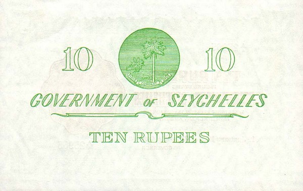 Back of Seychelles p12d: 10 Rupees from 1967