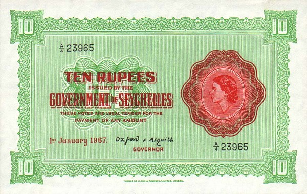 Front of Seychelles p12d: 10 Rupees from 1967