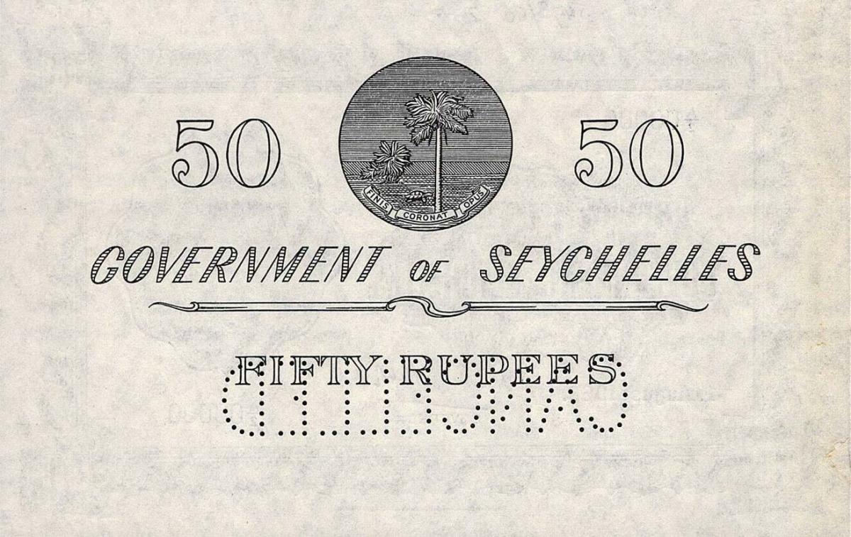 Back of Seychelles p13s: 50 Rupees from 1954