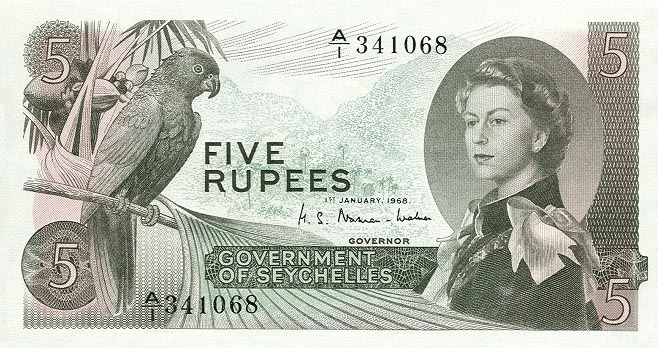 Front of Seychelles p14a: 5 Rupees from 1968