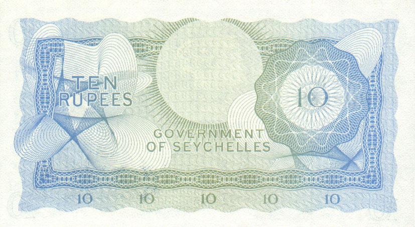 Back of Seychelles p15a: 10 Rupees from 1968