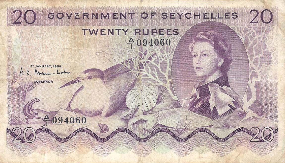 Front of Seychelles p16a: 20 Rupees from 1968