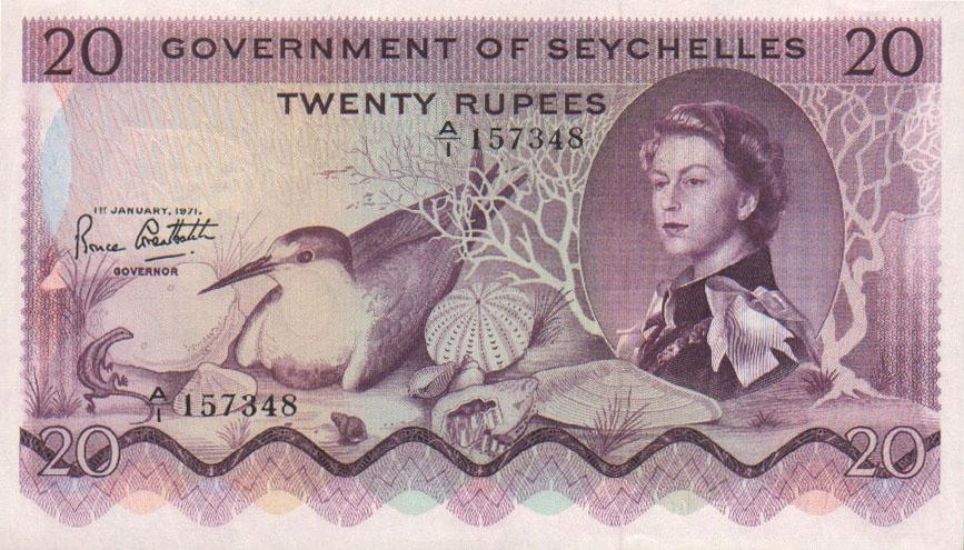 Front of Seychelles p16b: 20 Rupees from 1971