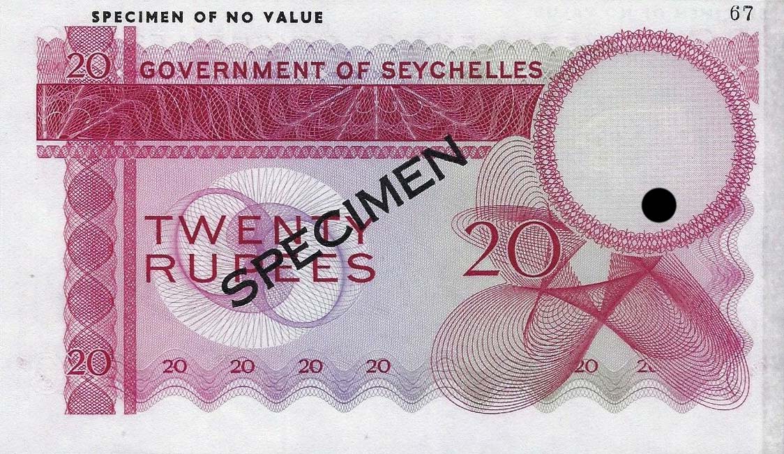 Back of Seychelles p16ct: 20 Rupees from 1974