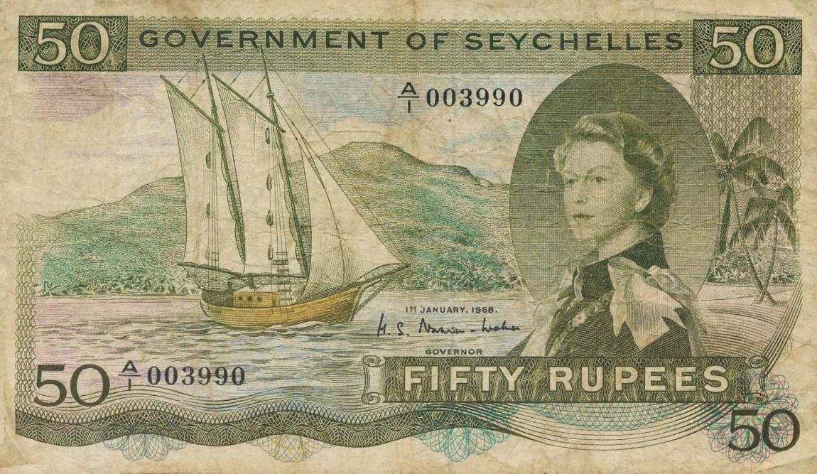 Front of Seychelles p17a: 50 Rupees from 1968
