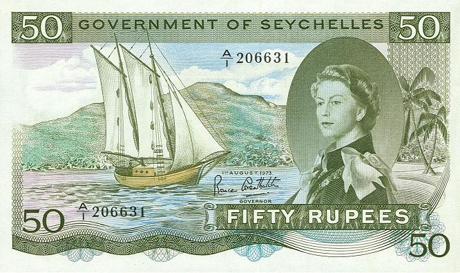 Front of Seychelles p17e: 50 Rupees from 1973