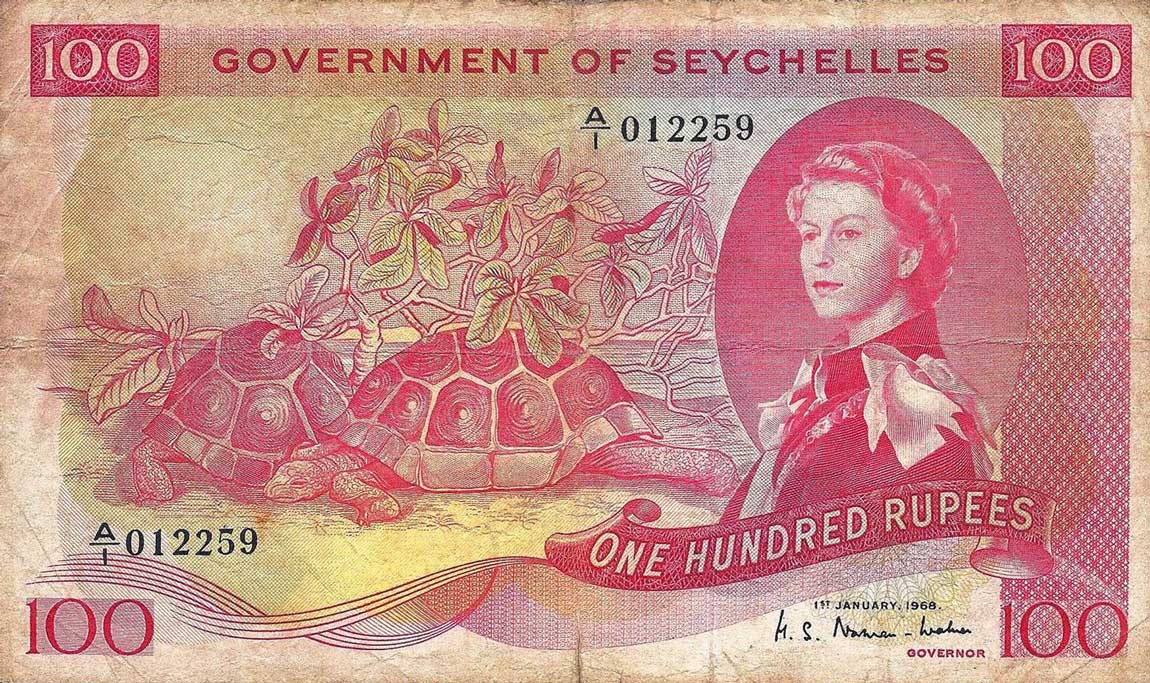 Front of Seychelles p18a: 100 Rupees from 1968