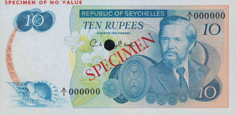 Front of Seychelles p19s: 10 Rupees from 1976