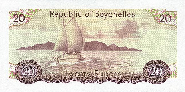 Back of Seychelles p20a: 20 Rupees from 1977