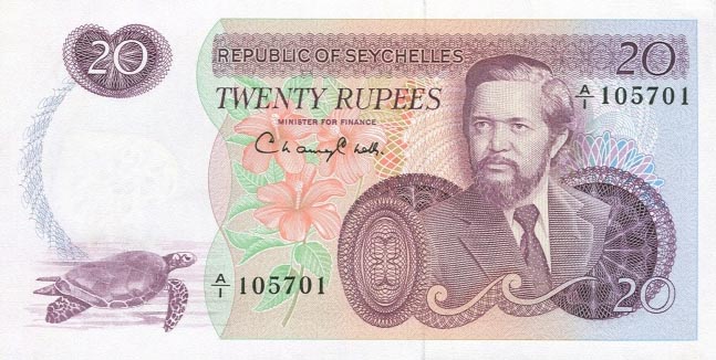 Front of Seychelles p20a: 20 Rupees from 1977