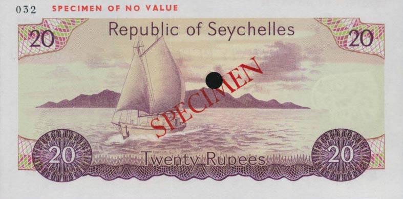 Back of Seychelles p20s: 20 Rupees from 1977