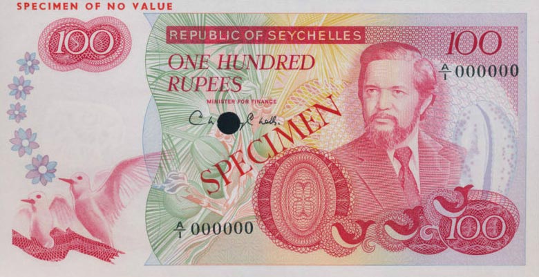 Front of Seychelles p22s: 100 Rupees from 1977