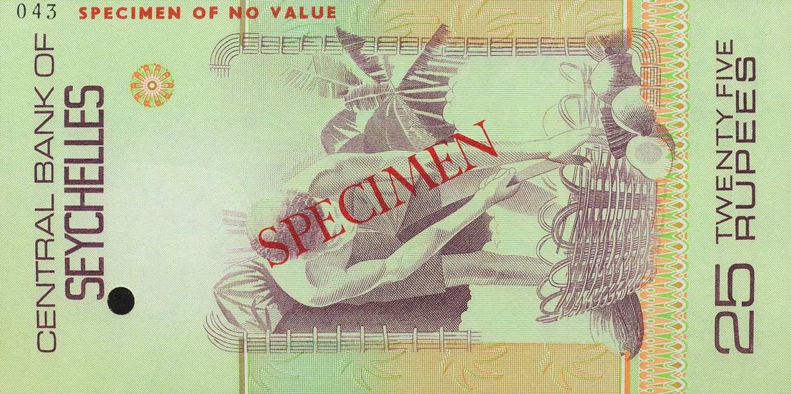 Back of Seychelles p29s: 25 Rupees from 1983