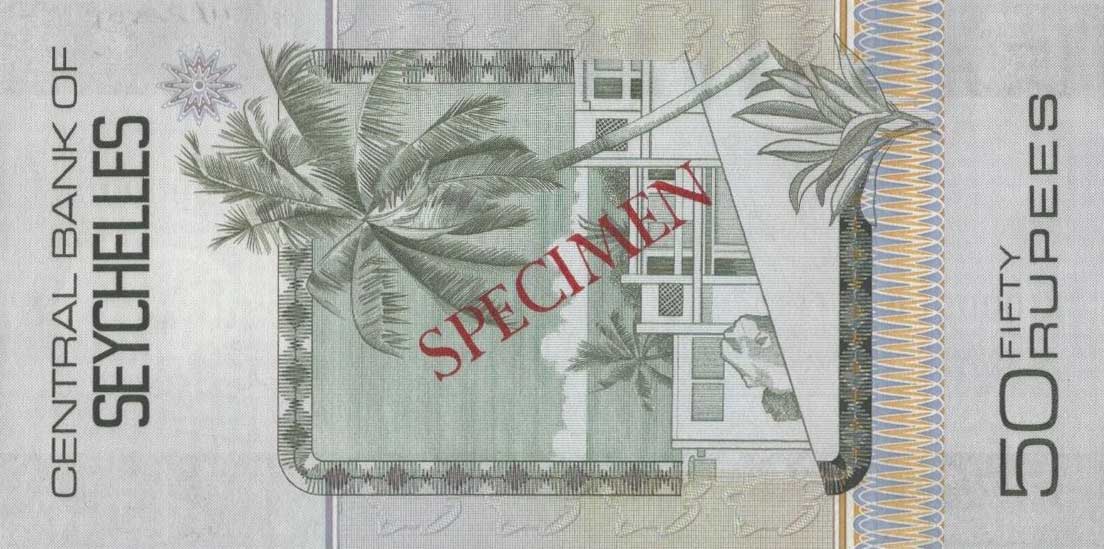 Back of Seychelles p30s: 50 Rupees from 1983