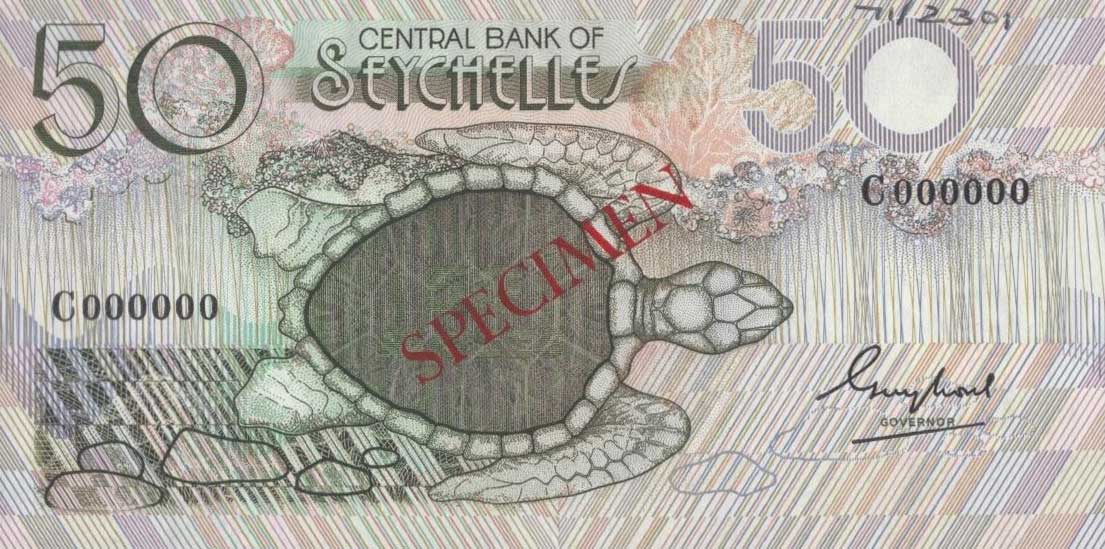 Front of Seychelles p30s: 50 Rupees from 1983