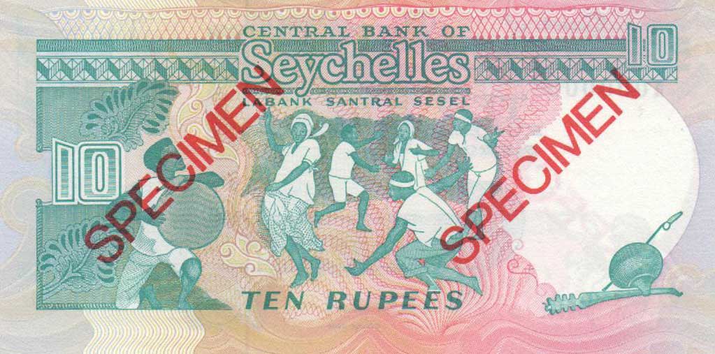 Back of Seychelles p32s: 10 Rupees from 1989