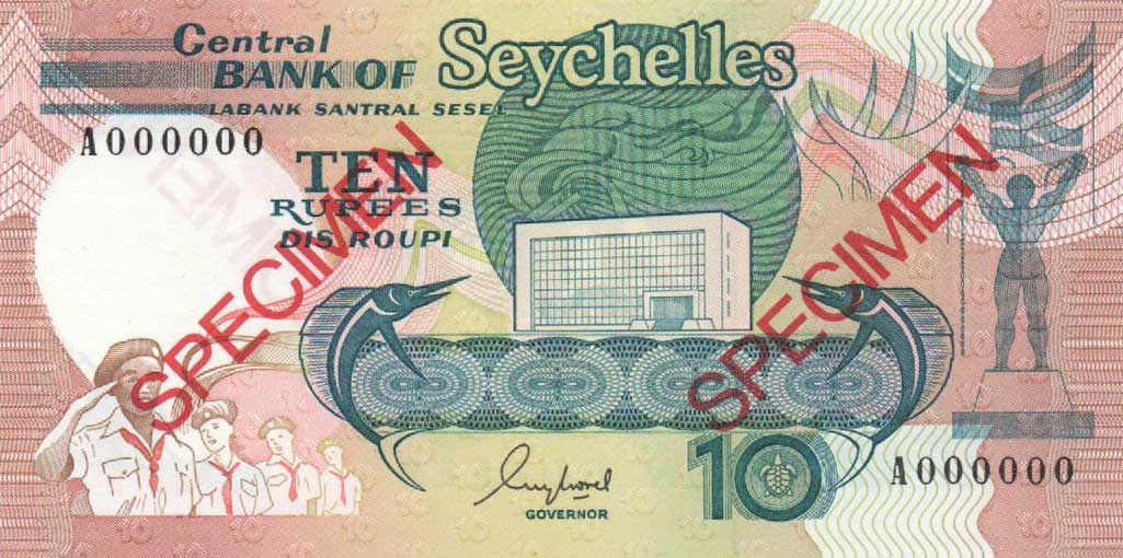 Front of Seychelles p32s: 10 Rupees from 1989