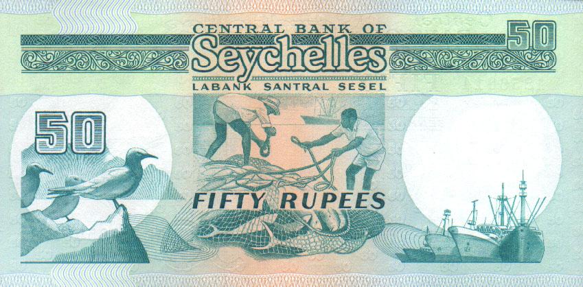 Back of Seychelles p34a: 50 Rupees from 1989