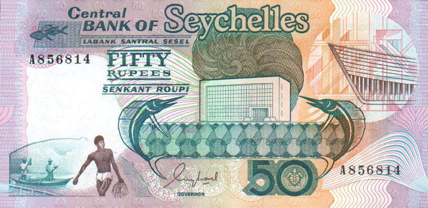 Front of Seychelles p34a: 50 Rupees from 1989