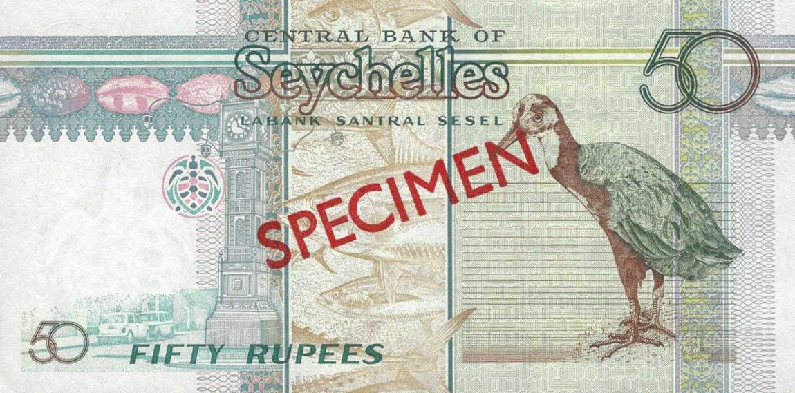 Back of Seychelles p38s: 50 Rupees from 1998