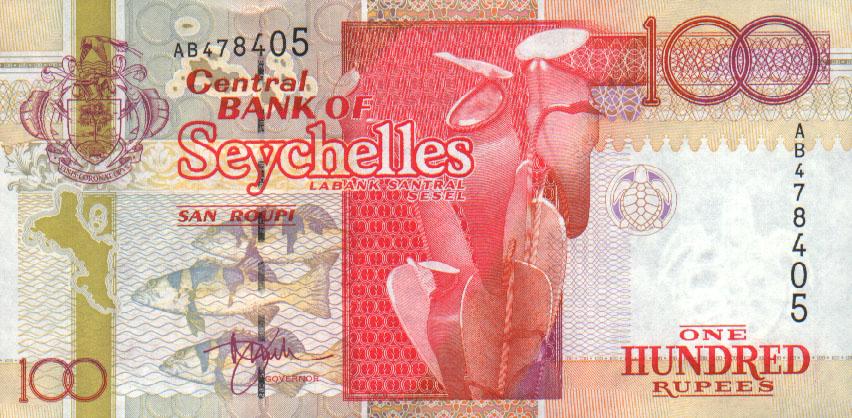 Front of Seychelles p39: 100 Rupees from 1998