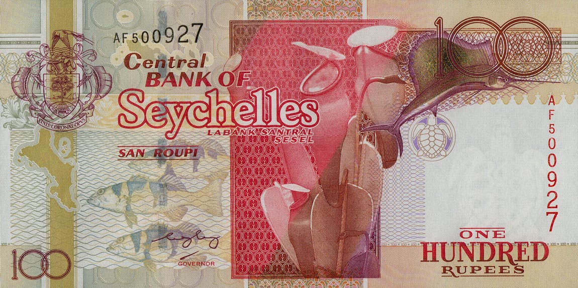 Front of Seychelles p40c: 100 Rupees from 2001