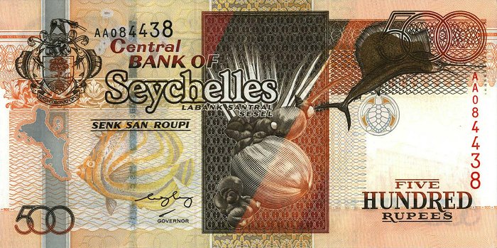 Front of Seychelles p41a: 500 Rupees from 2005