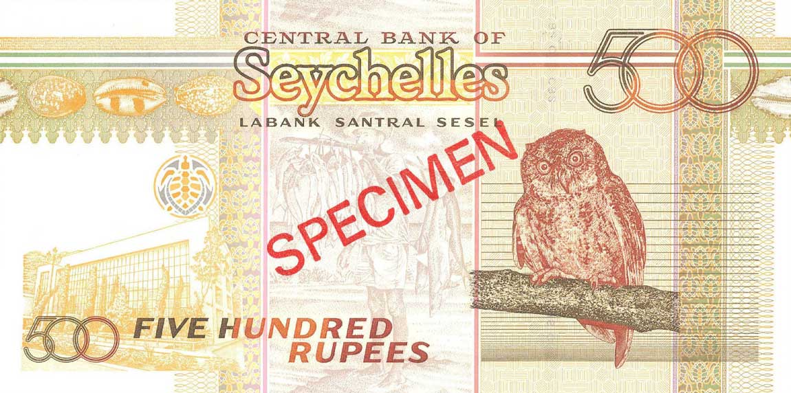 Back of Seychelles p41s: 500 Rupees from 2005