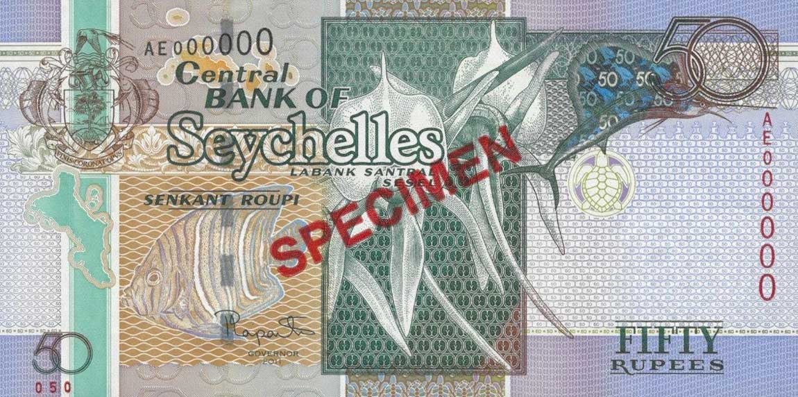 Front of Seychelles p43s: 50 Rupees from 2011