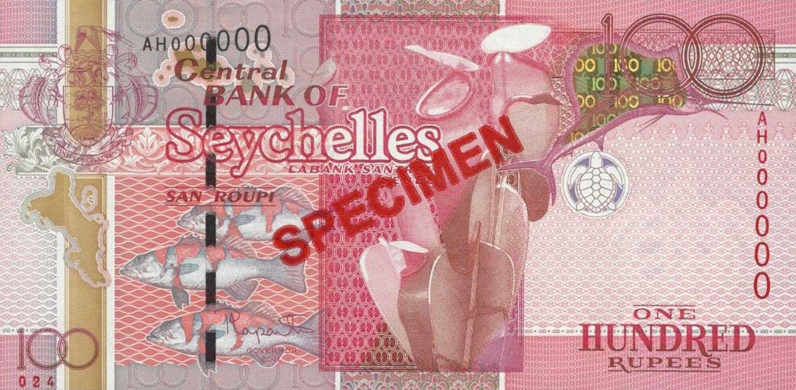 Front of Seychelles p44s: 100 Rupees from 2011